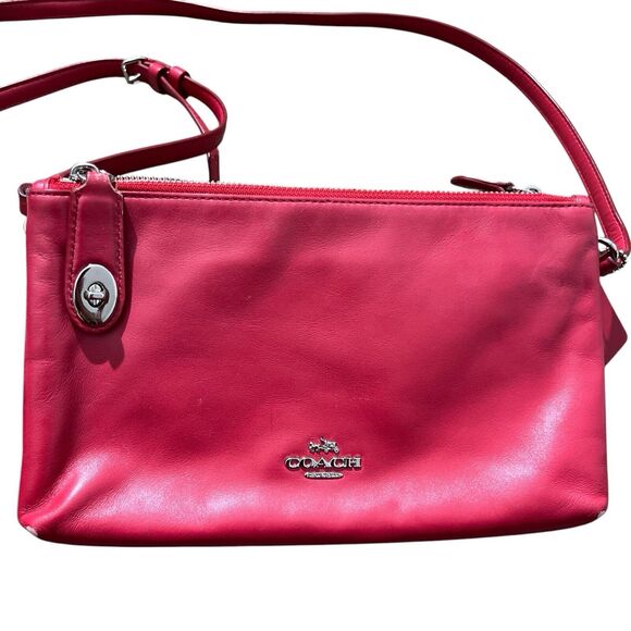 Coach Lyla Double Gusset Zip Crossbody Red Genuine Leather FLAWS* - Picture 1 of 16